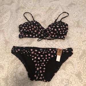 Women’s Victoria’s Secret PINK Black Floral Bikini Top and Bottoms